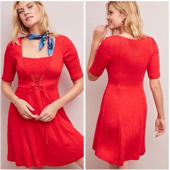 BNWT Anthropologie Maeve Red Juliet Corset Dress Short Sleeve Size 4 - Picture 1 of 4
